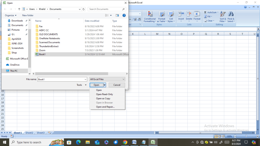El libro dañado de Excel