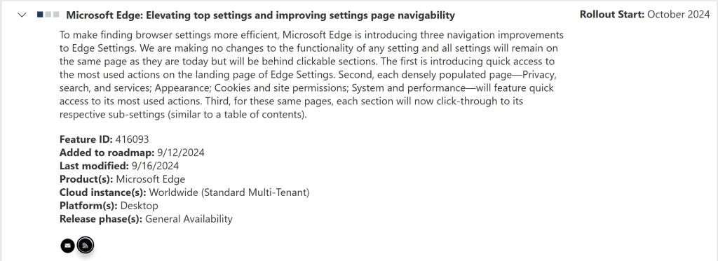 La tarea en la hoja de ruta que habla del rediseño de la configuración de Edge