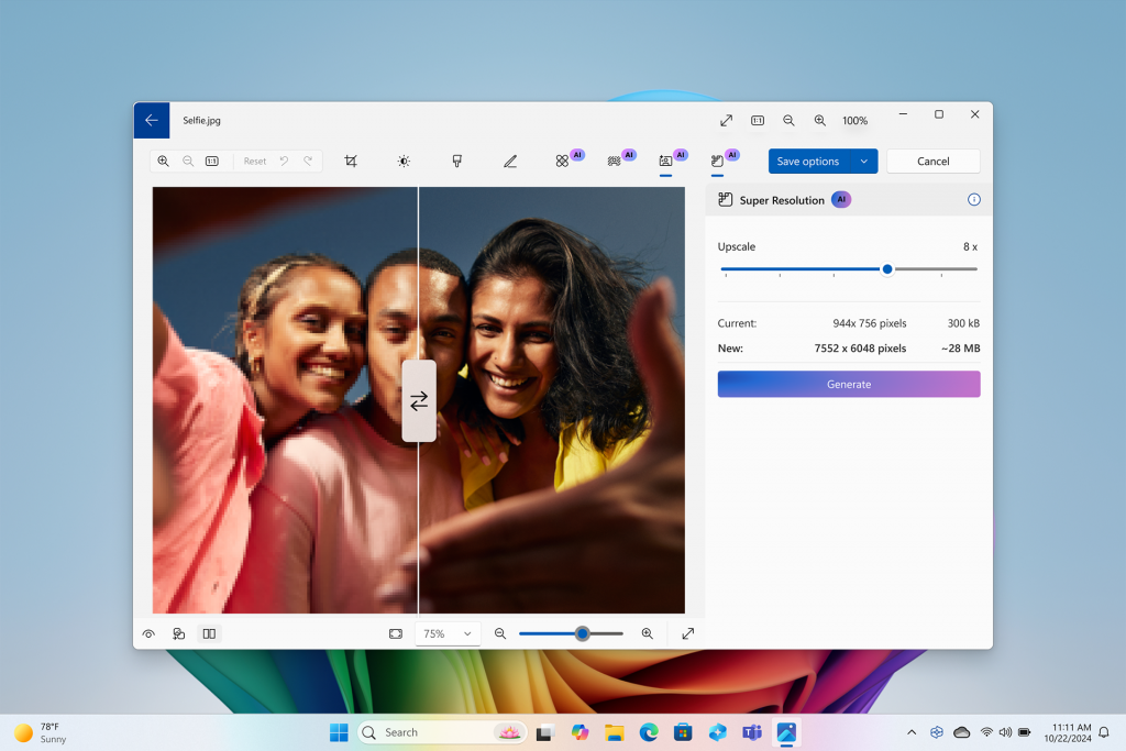 La app de Fotos permitirá reescalar imágenes