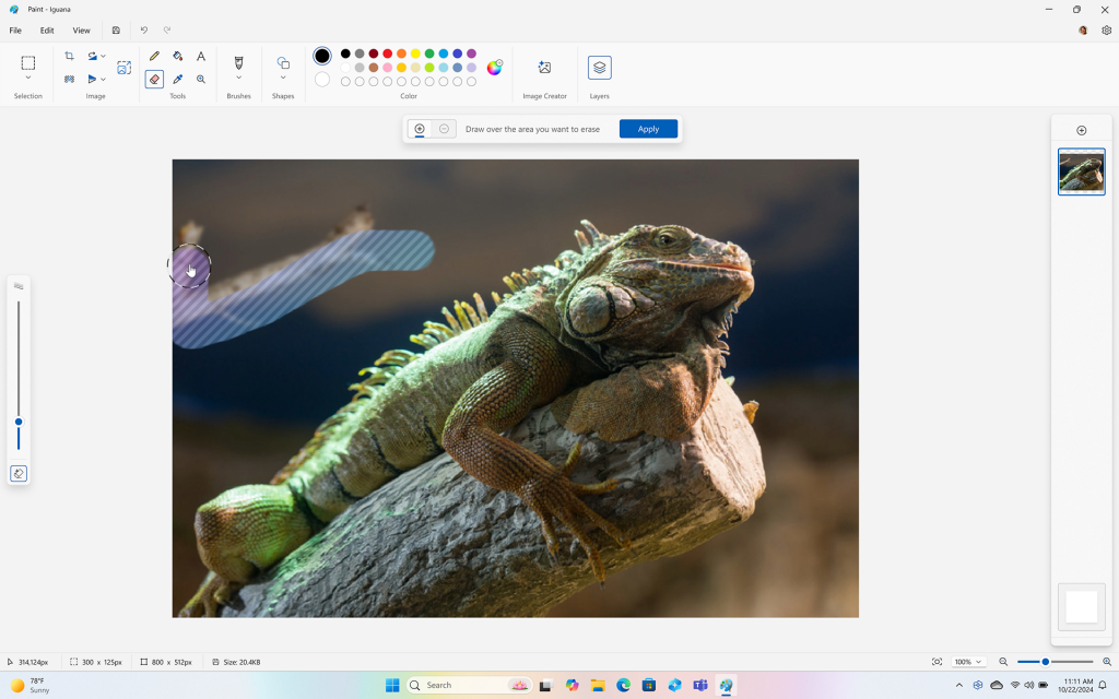 Una imagen de Paint utilizando la IA para editar imágenes
