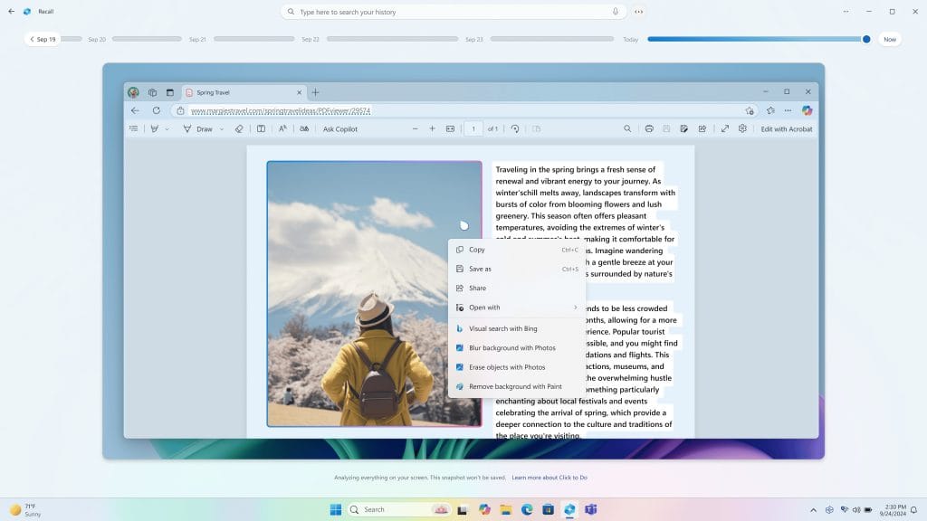 Click to Do funcionando en Windows Recall