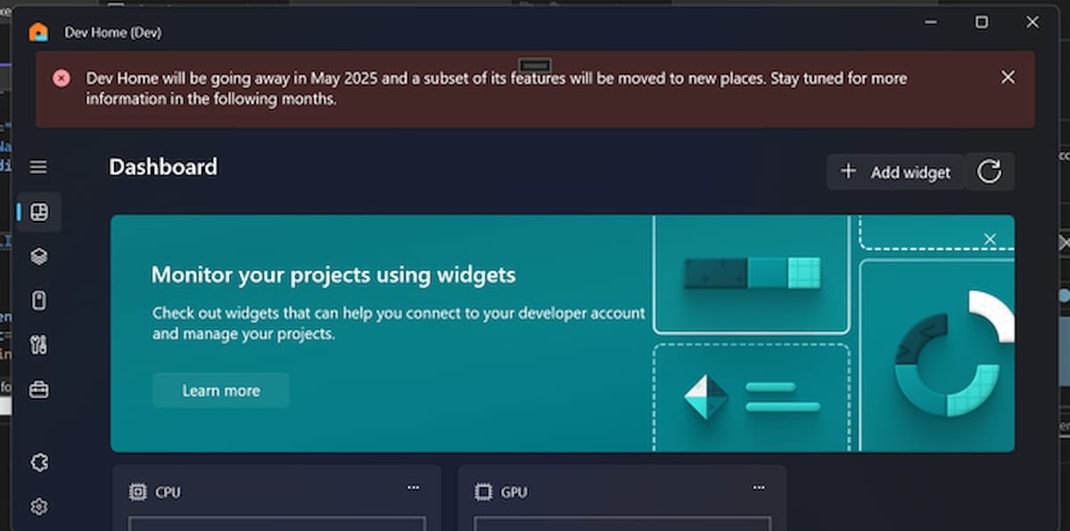 Imagen donde se puede leer el mensaje de finalización del servicio de Dev Home