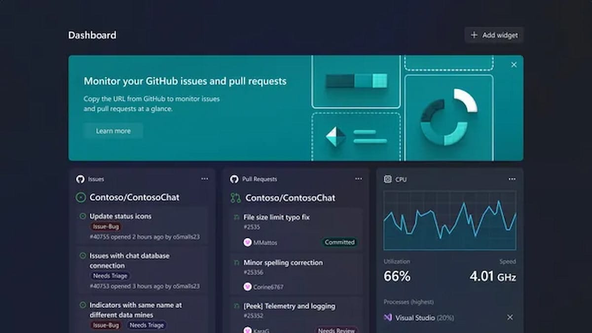 Imagen donde se ve el tablero de control de Dev Home