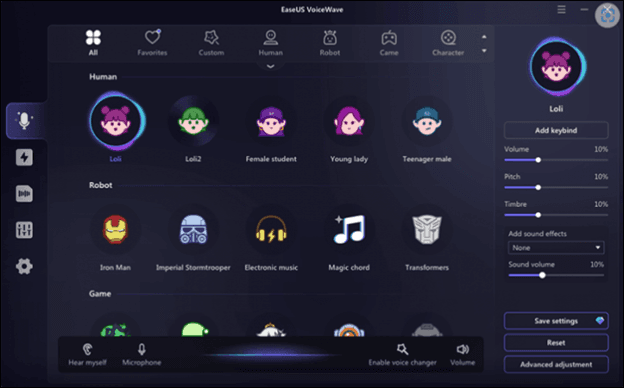 La ventana de EaseUS Voice Wave en funcionamiento