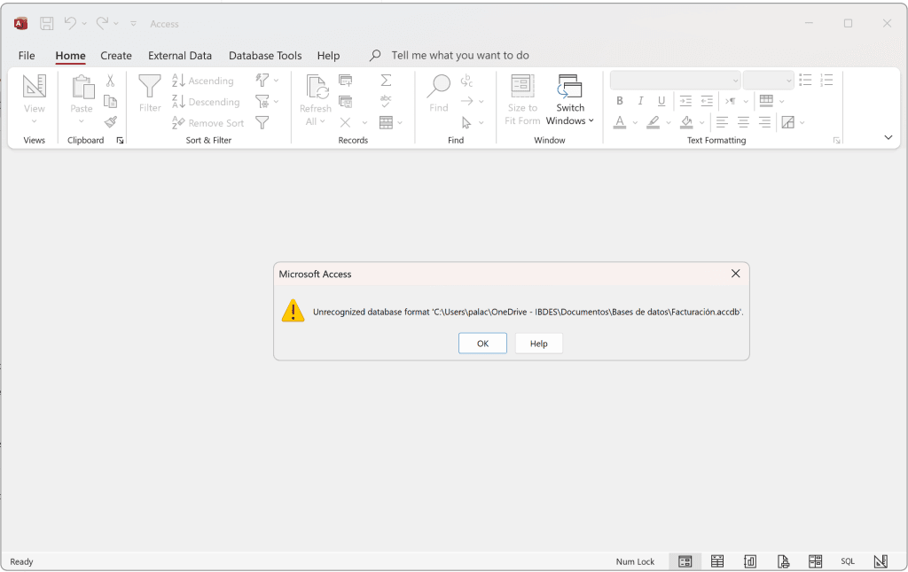 Una base de datos de Access dañada