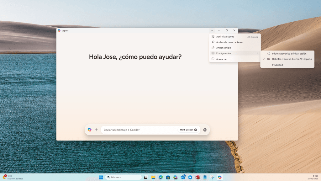 Copilot con su nueva opción de inicio de sesión