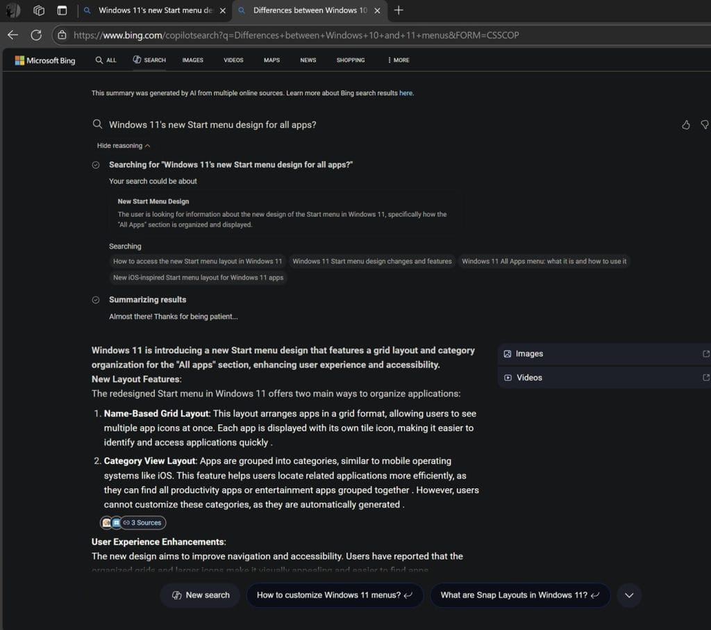 La búsqueda de Bing con IA en funcionamiento