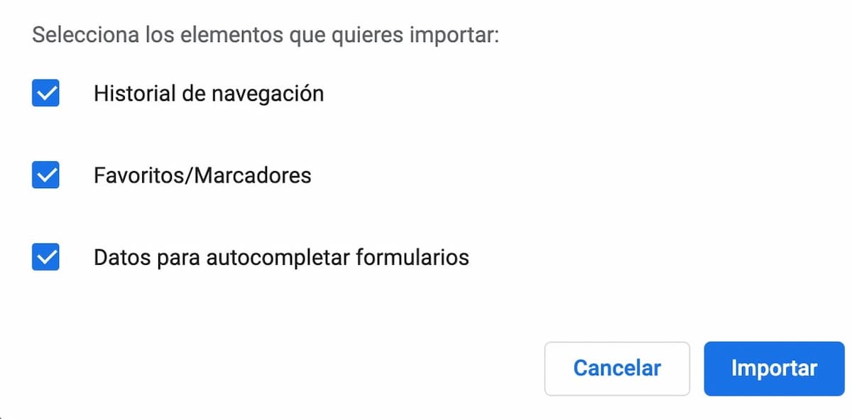 Imagen de elementos a importar en el navegador