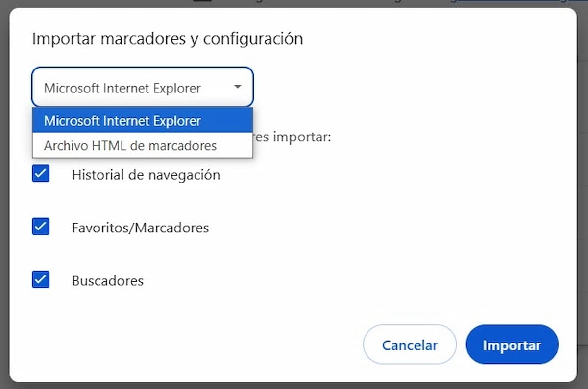 Imagen de la importación en Chrome