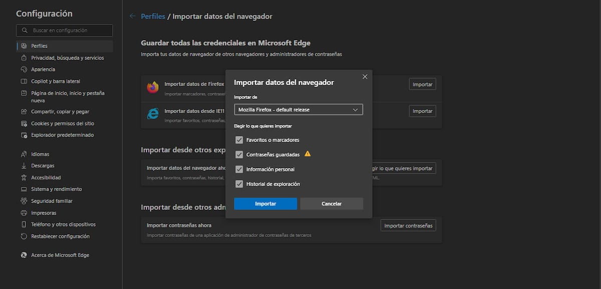 Imagen de la Configuración de Edge