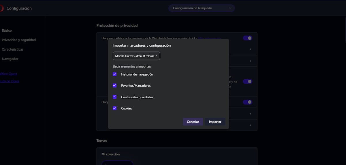 Imagen de la Configuración Opera