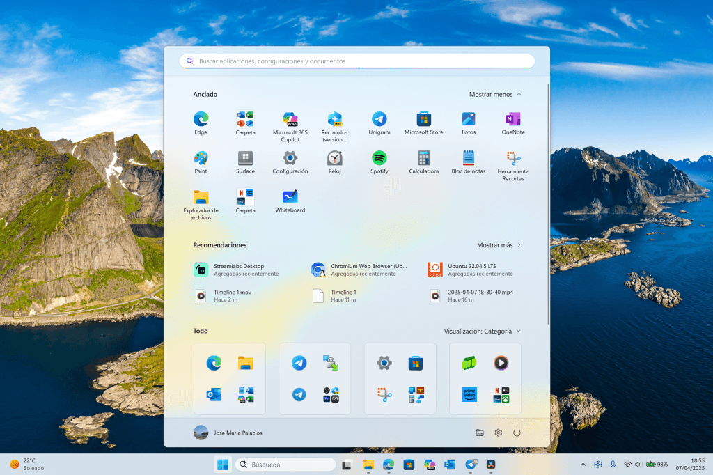 El nuevo menú de inicio de Windows 11