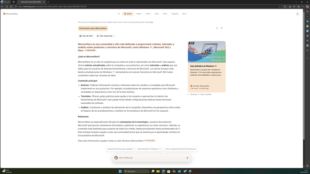 La búsqueda de Bing con IA de Copilot