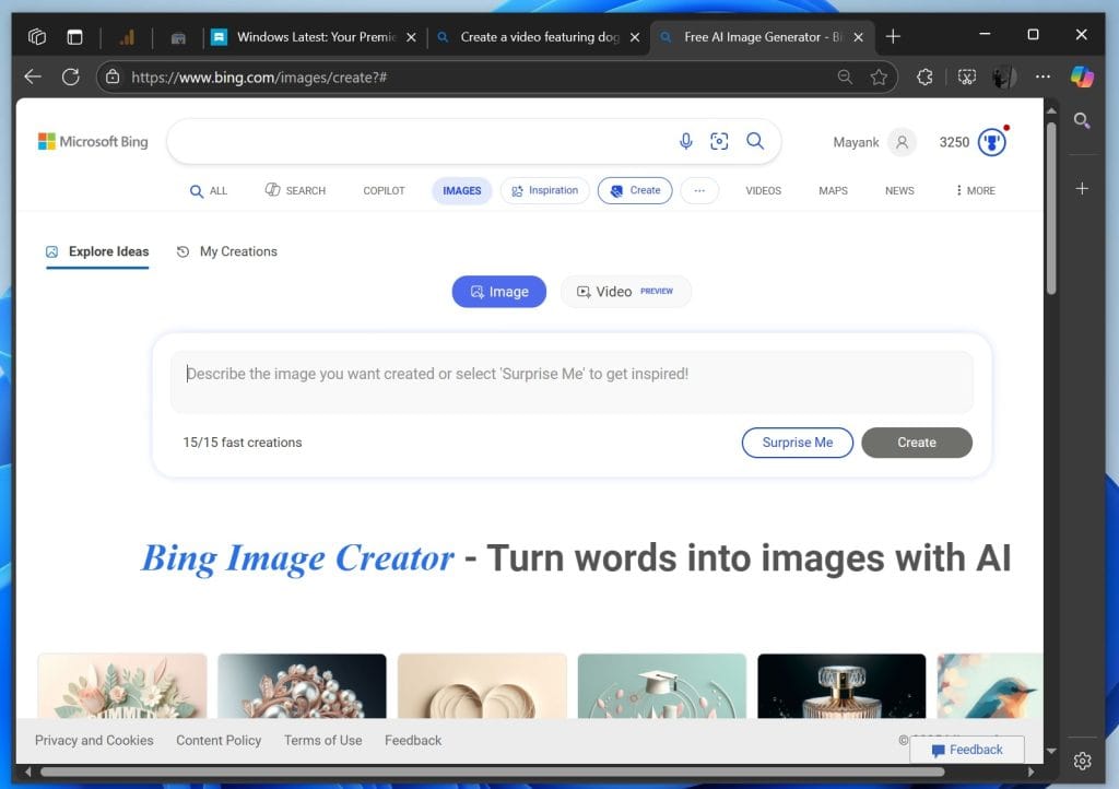 Bing Image Creator con Sora