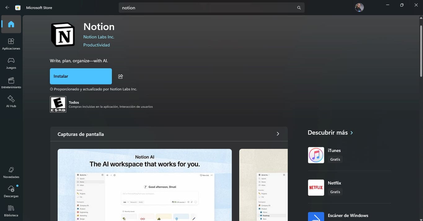 Imagen de Notion en Microsoft Store