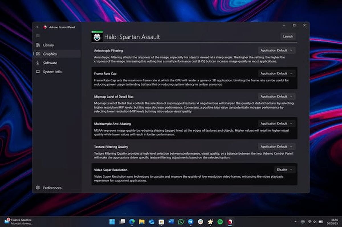 Imagen del panel de control Adreno
