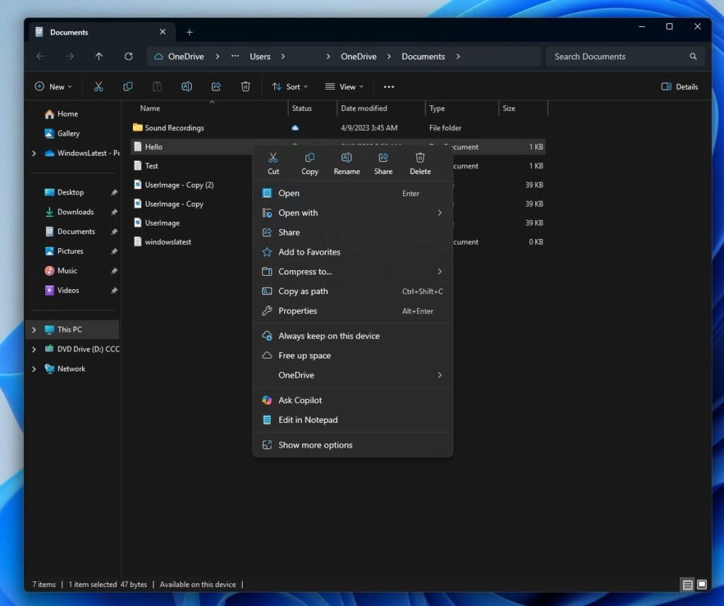 Imagen del explorador de archivos de Windows 11