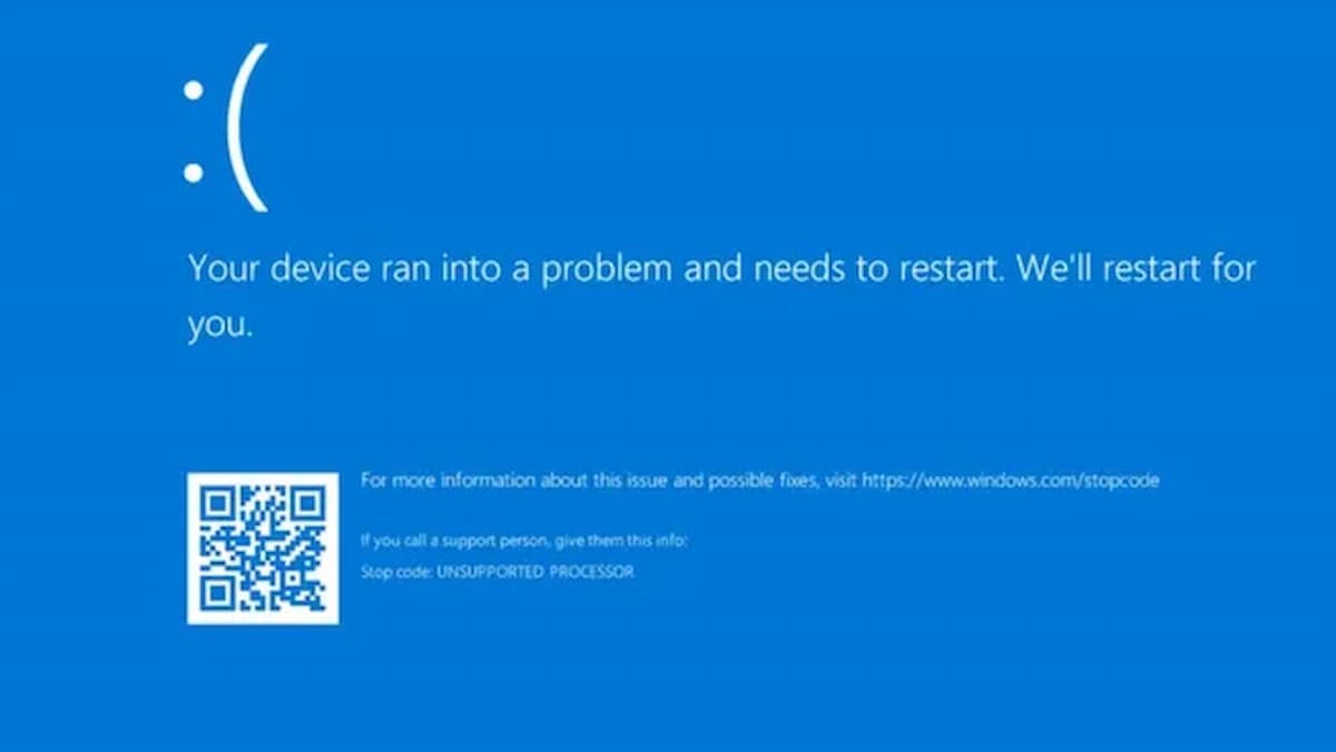 Imagen del pantallazo azul de la muerte en Windows