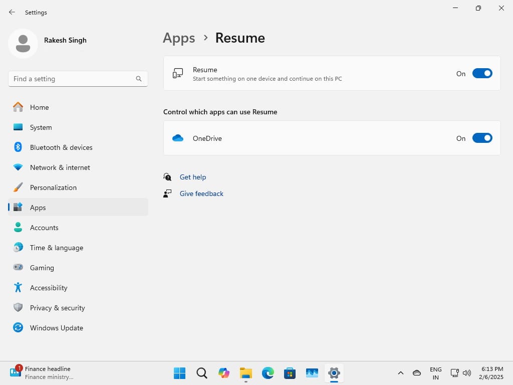 Imagen de la función Resume en Windows 11