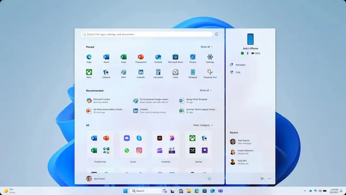 Imagen del menú de inicio de Windows 11