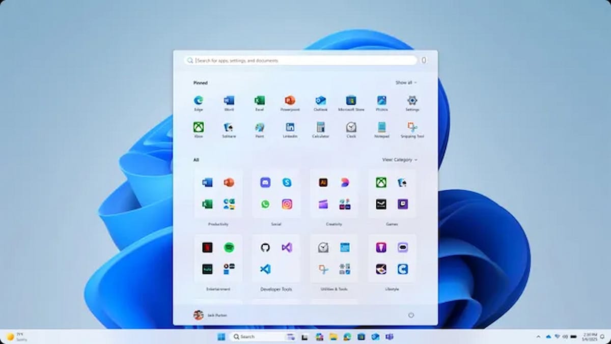 Imagen del nuevo menú de inicio de Windows 11