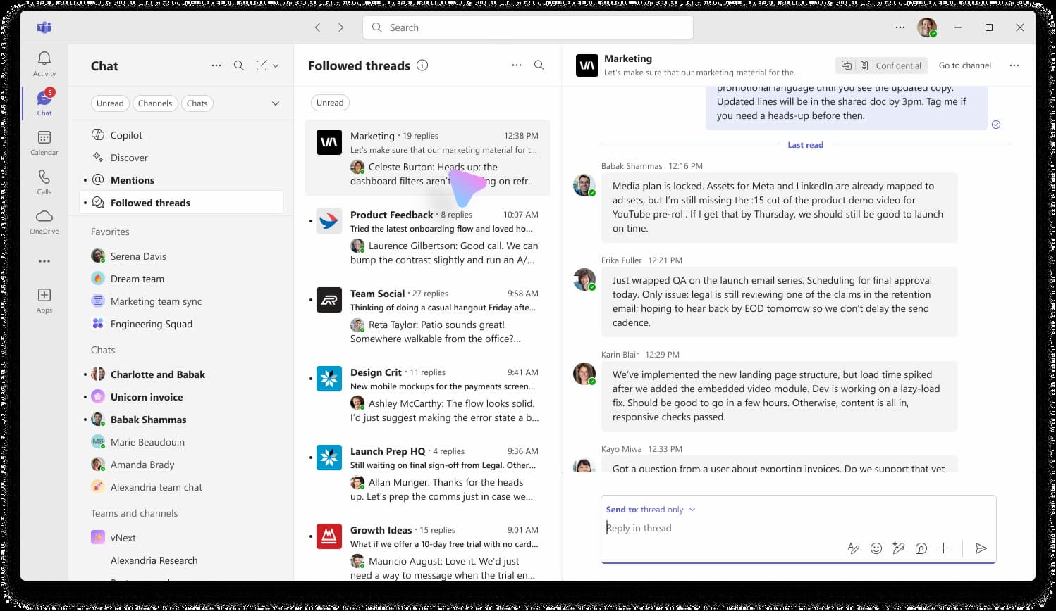 Imagen de la integración de Threads en Teams