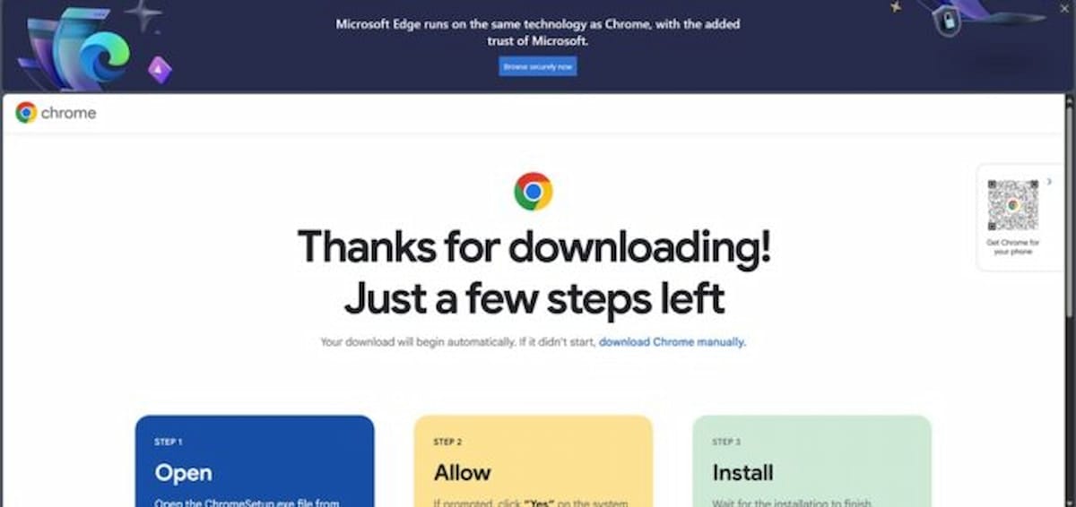 Imagen de banner de Edge al descargar Chrome