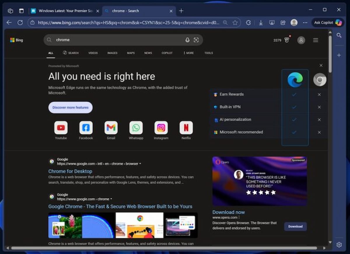 Imagen de publicidad de Edge al descargar Chrome