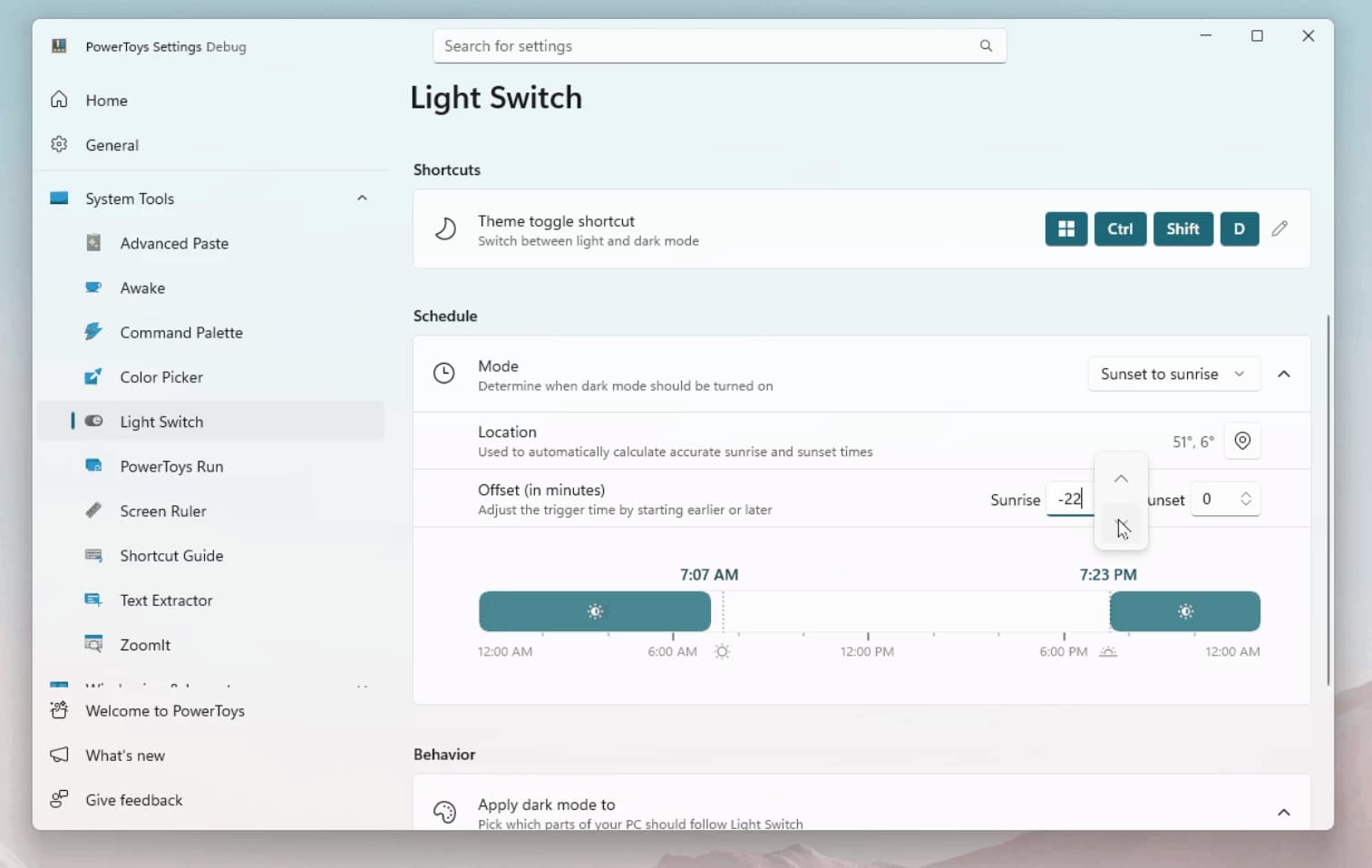 Imagen del interruptor de luz de PowerToys