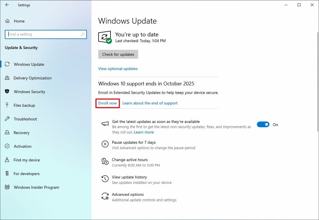 Imagen de la Configuración de Windows 10