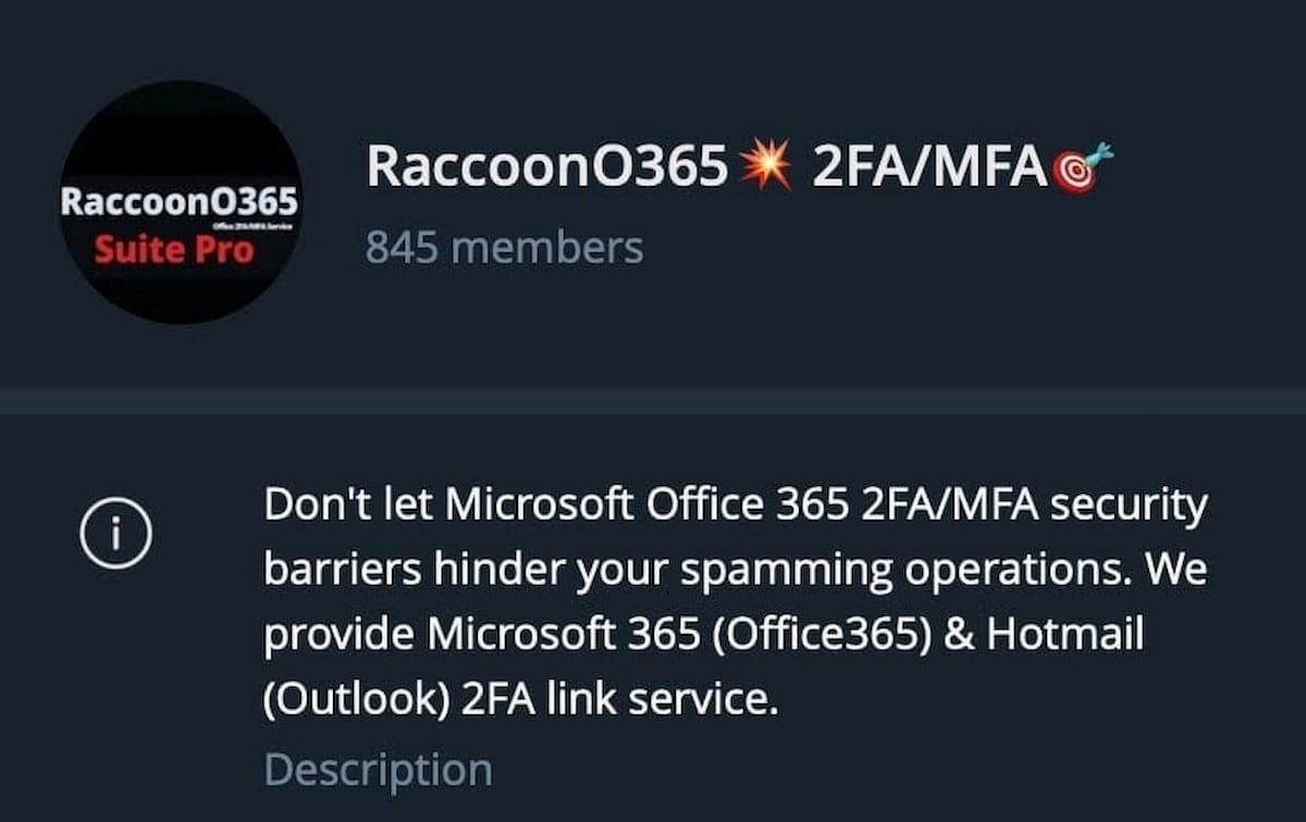 Imagen del canal de Telegram de Raccoon0365