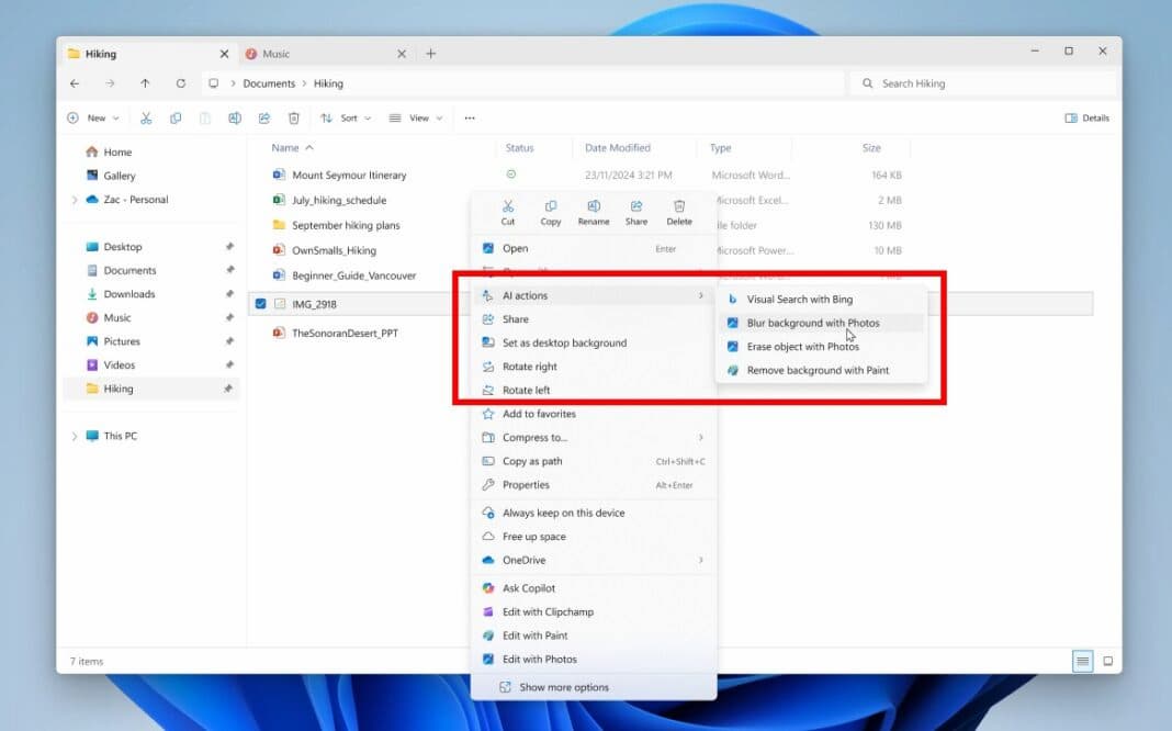 Imagen del menú contextual de Windows 11