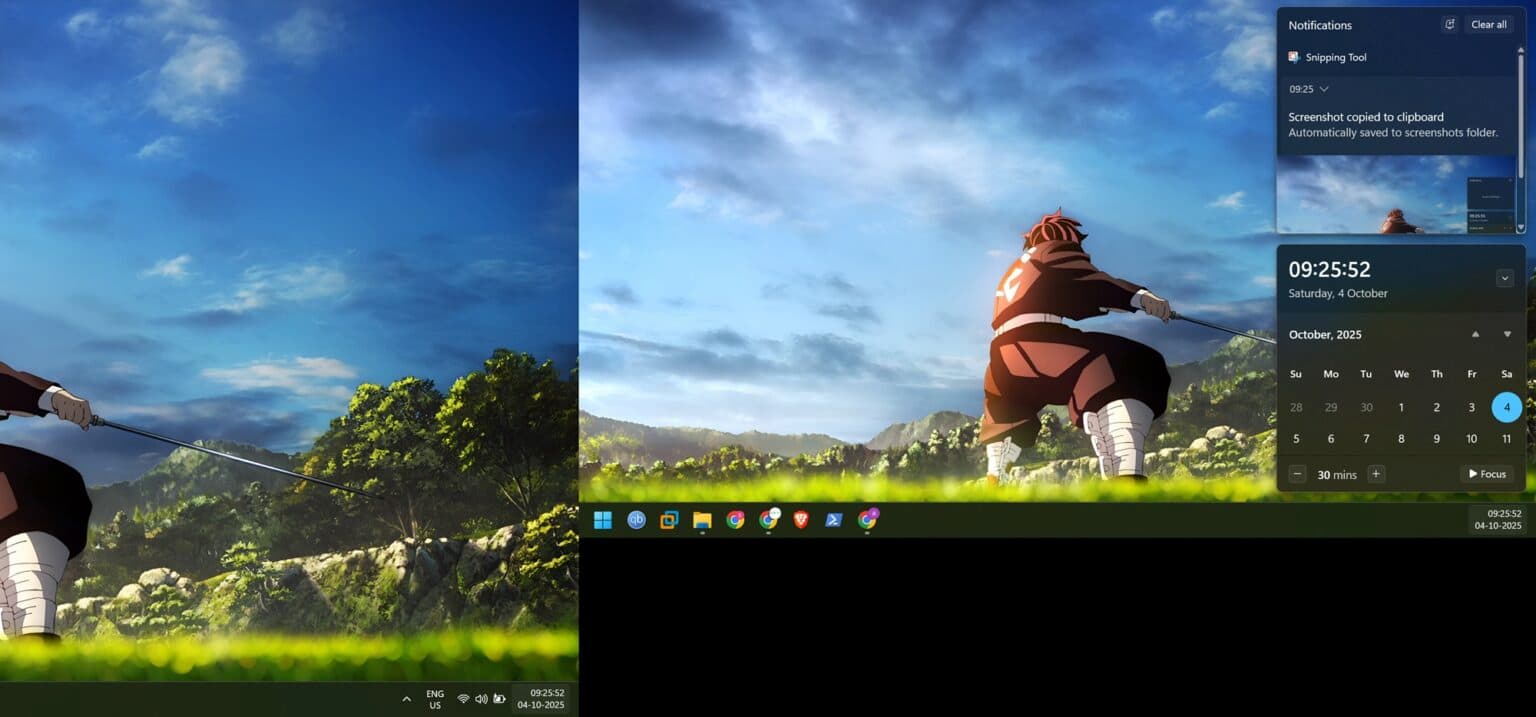 Imagen del centro de notificaciones en la segunda pantalla de Windows 11