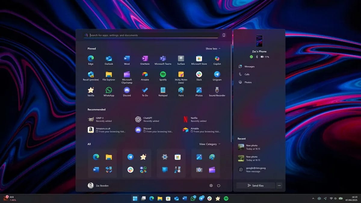 Imagen del menú inicio de Windows 11