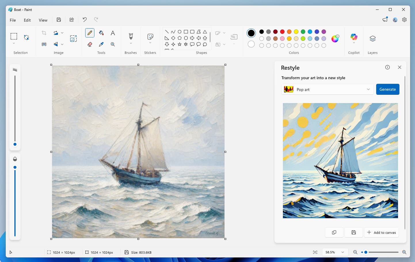 Imagen de la nueva función que llega a Paint en Windows 11
