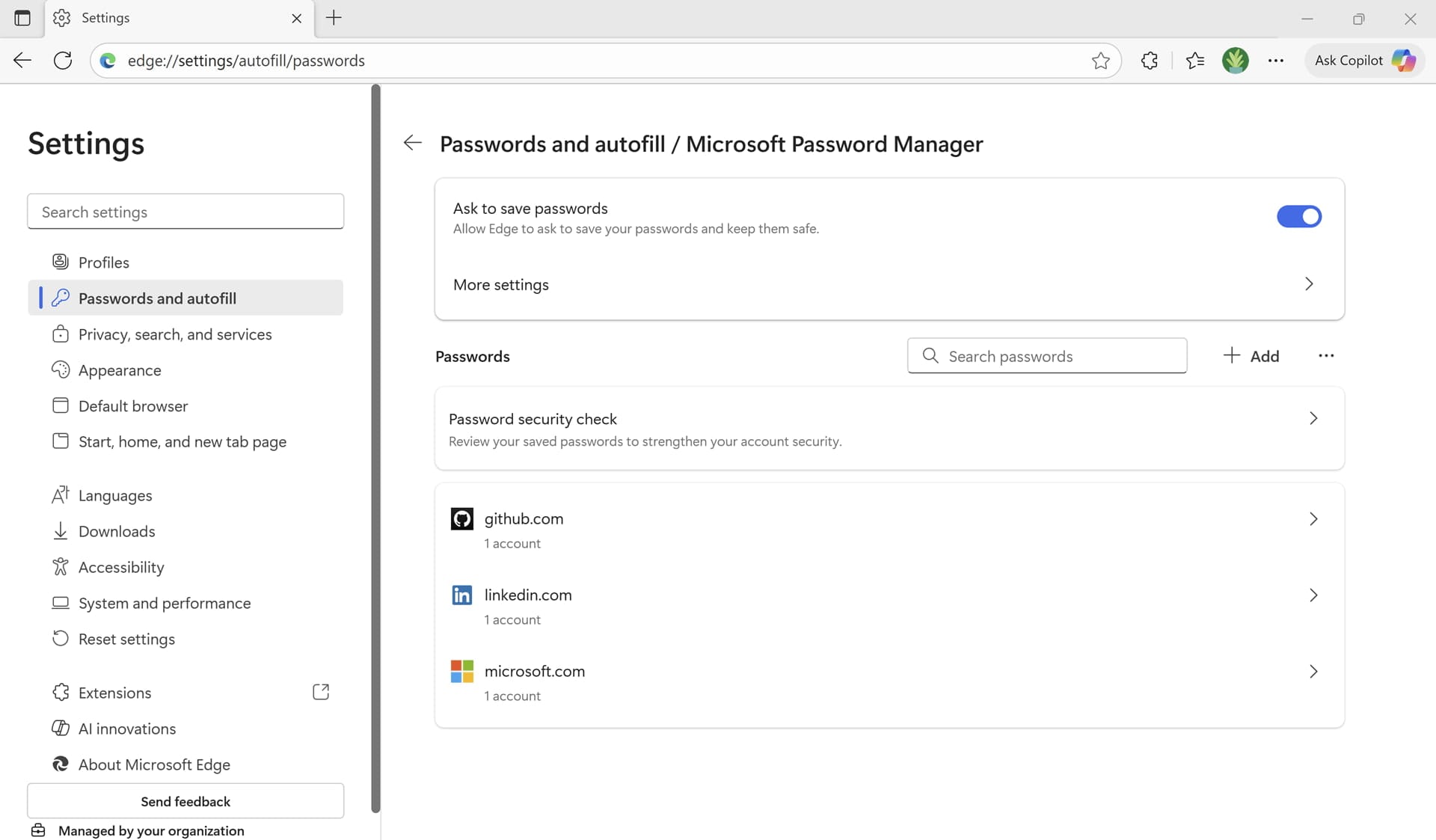 Imagen en la que se muestra Microsoft Password Manager