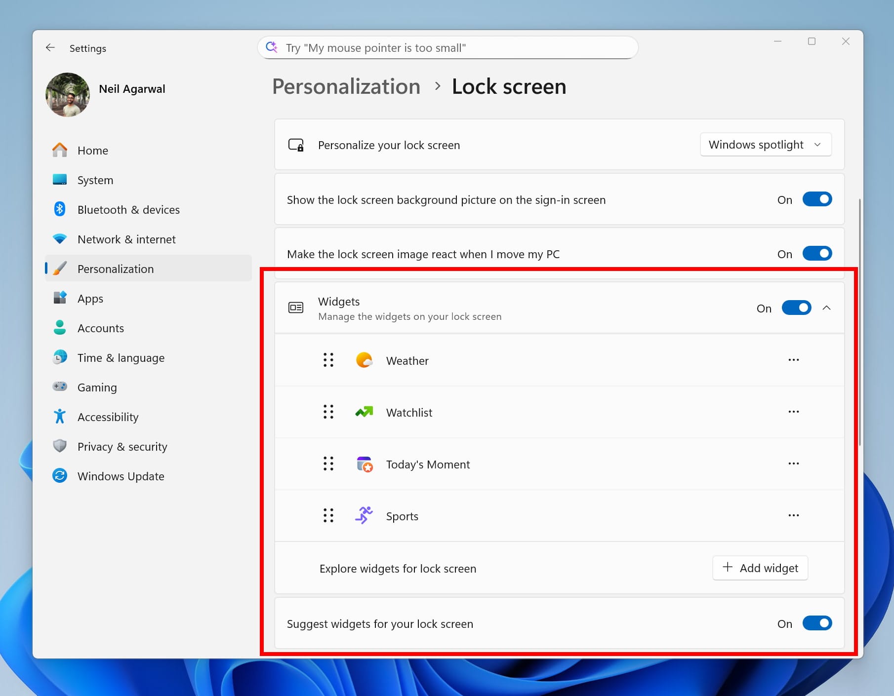 Imagen en la que se muestra los widgets en la pantalla de bloqueo