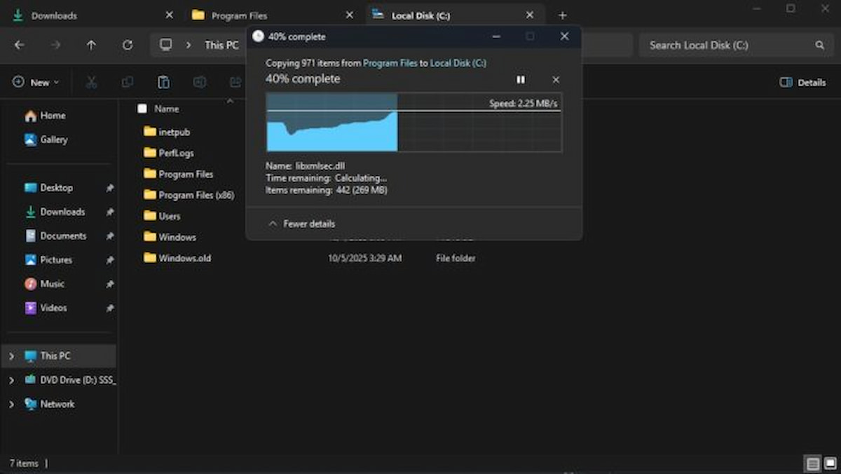 Imagen de la nueva implementación del modo oscuro en Windows 11