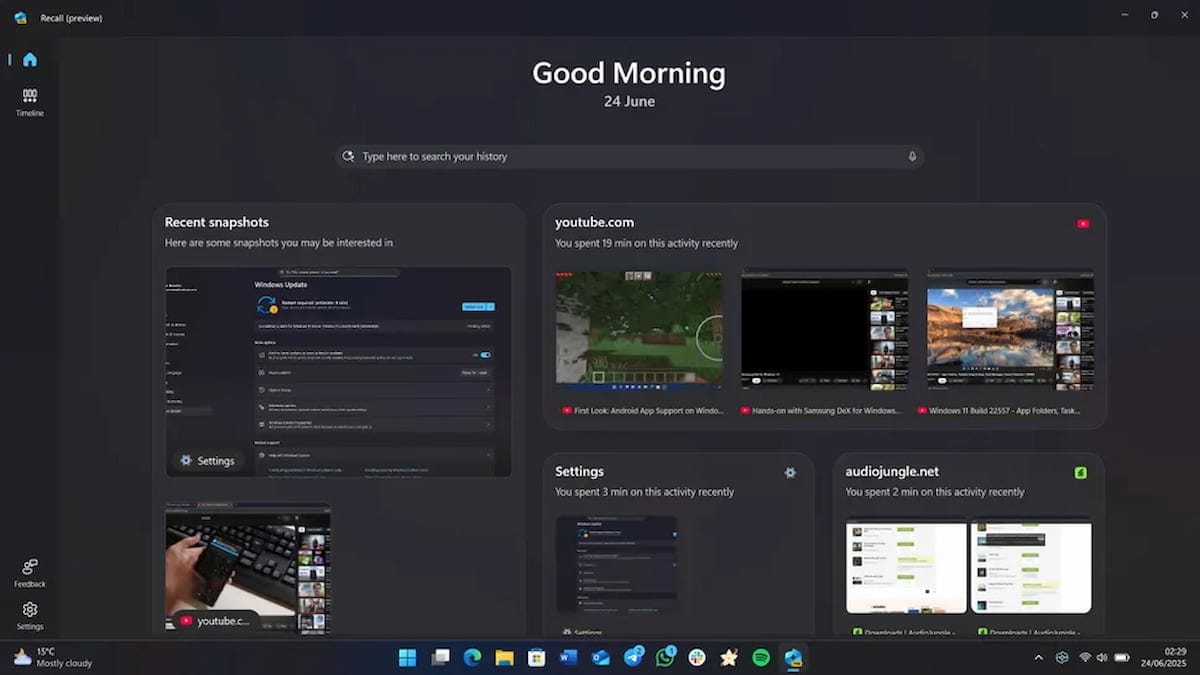 Imagen de la nueva interfaz de Windows Recall
