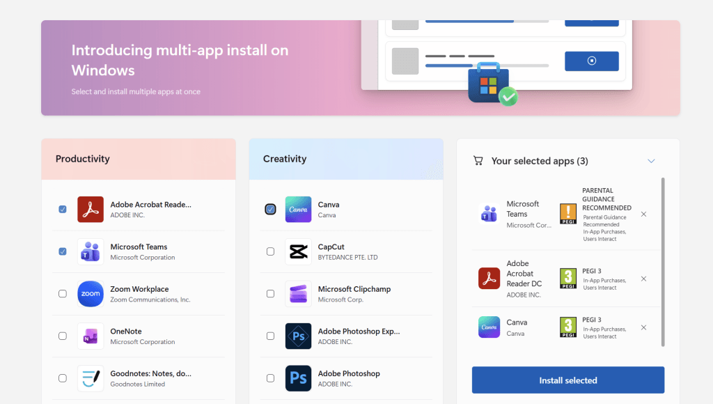 El nuevo multi-app install de la Microsoft Store
