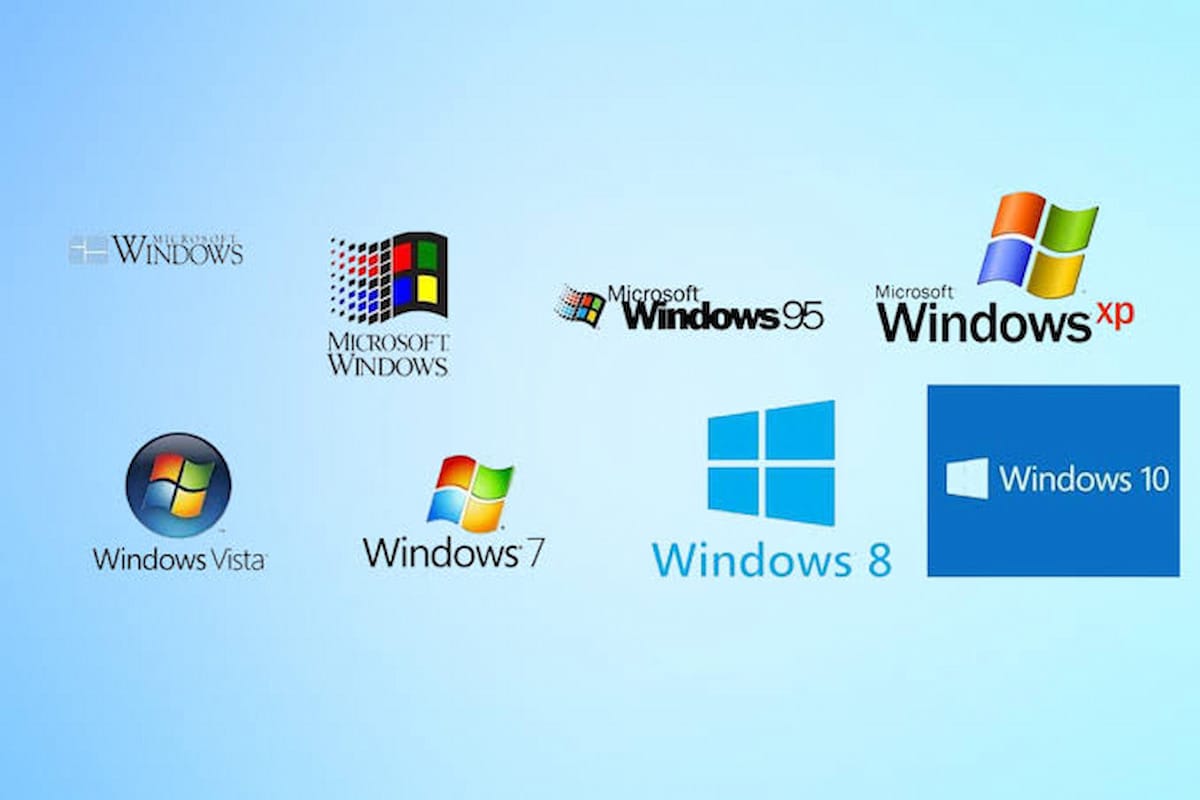 Imagen de los distintos logos de Windows a lo largo de los años