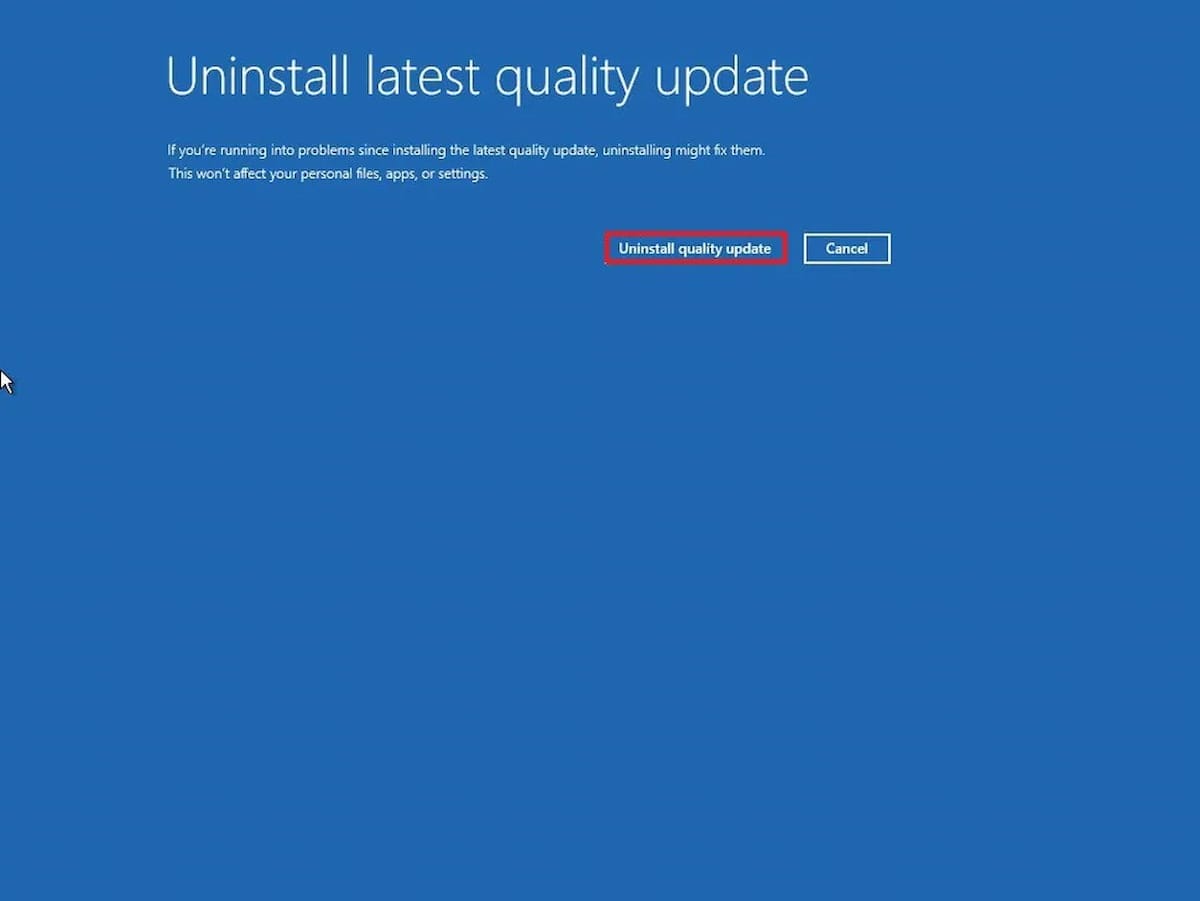 Imagen del entorno de recuperación de Windows