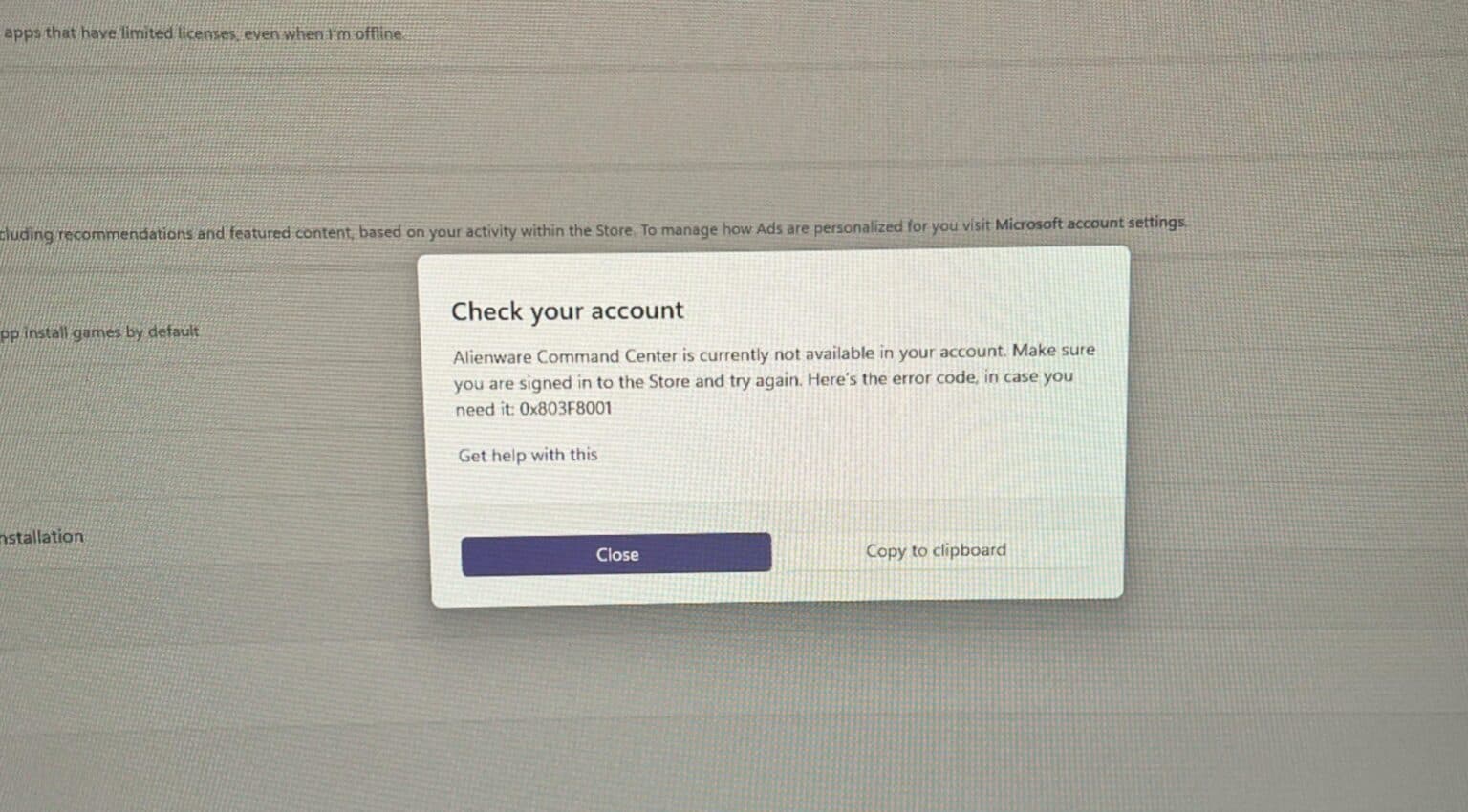 Imagen de un mensaje de error en Windows