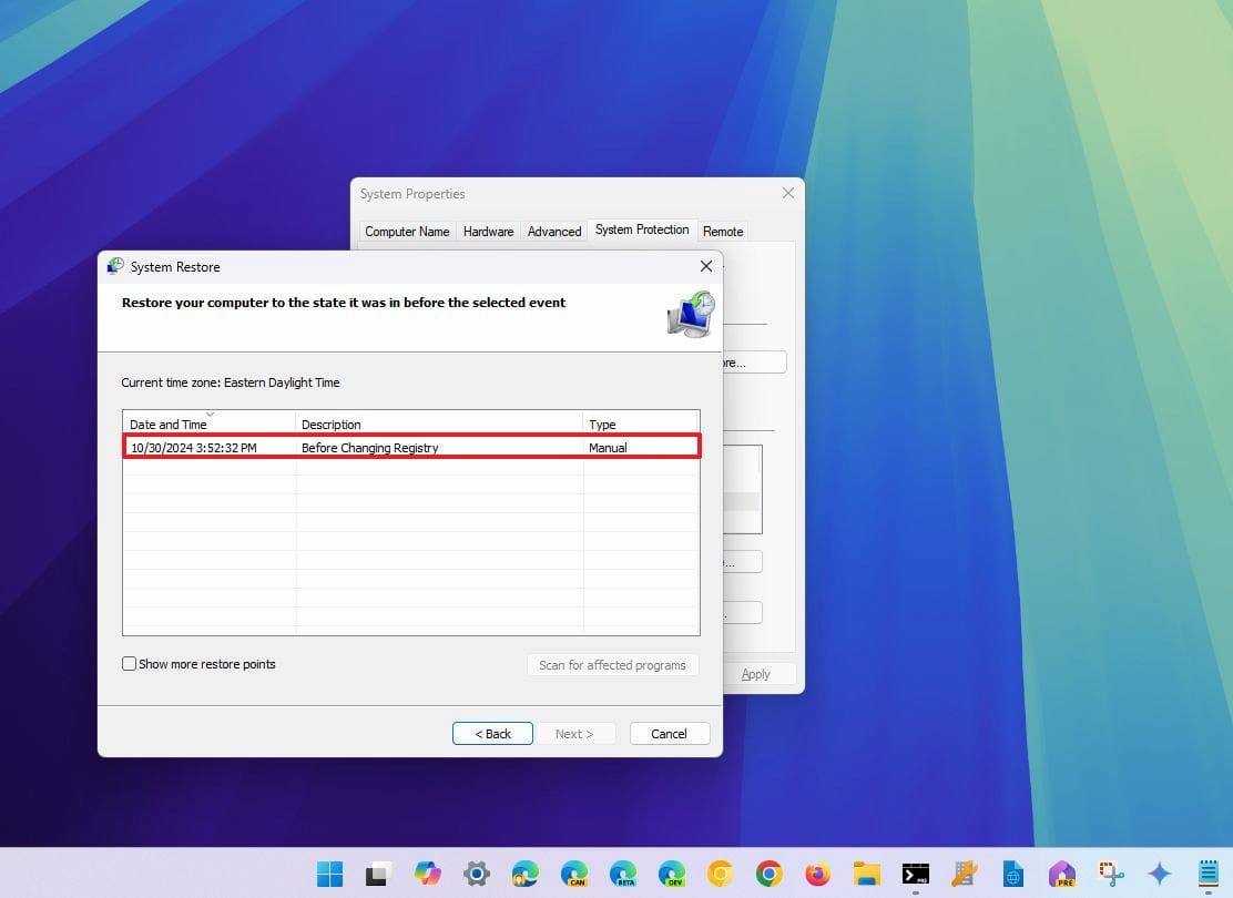Imagen de la Restauración del sistema en Windows 11