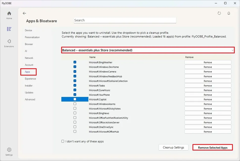 FlyOOBE y sus opciones