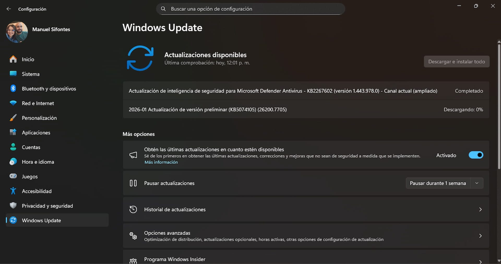 Imagen de Windows Upate y el parche KB5070105