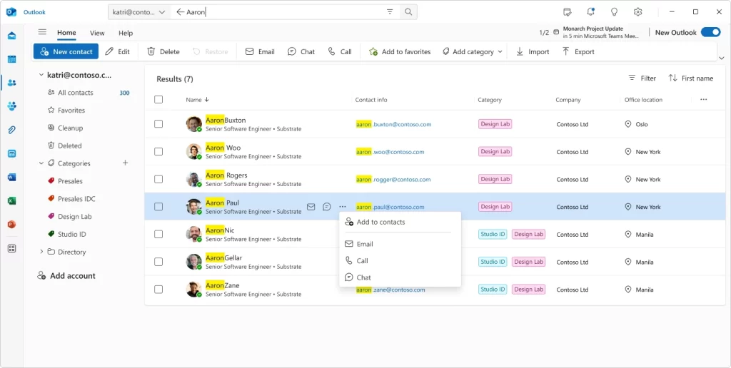 La nueva búsqueda de contactos