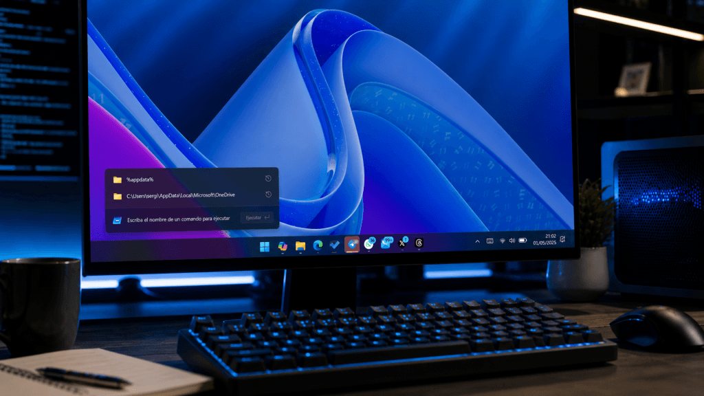 Ordenador mostrando el nuevo cuadro de Ejecutar con diseño Fluent en Windows 11
