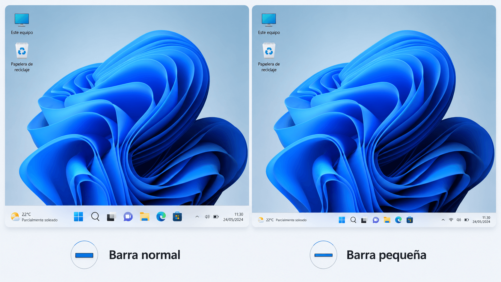 Windows 11 ya prueba dos controles para hacer más pequeña la barra de tareas