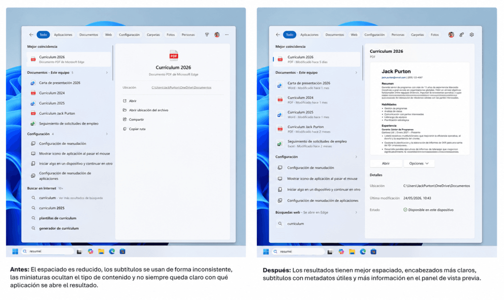 La información de la búsqueda más amplia y descriptiva